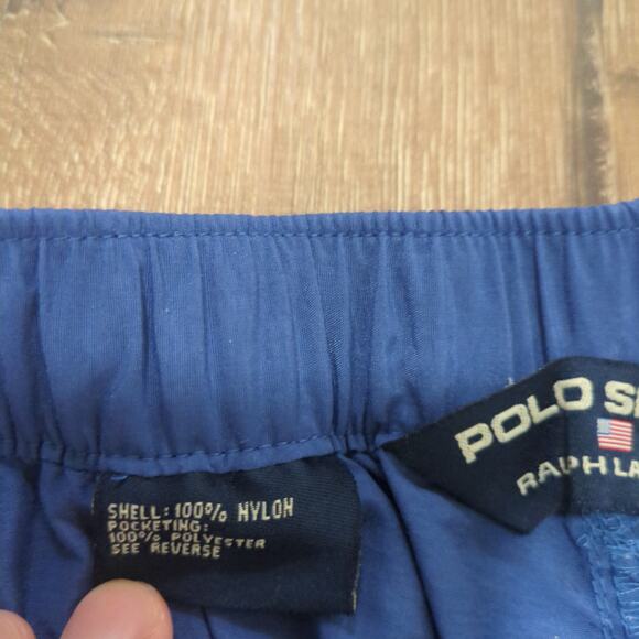 VTG Polo Sport Ralph Lauren Men's Large Nylon Shorts Royal Slate Blue Cargo Y2K - Picture 4 of 9
